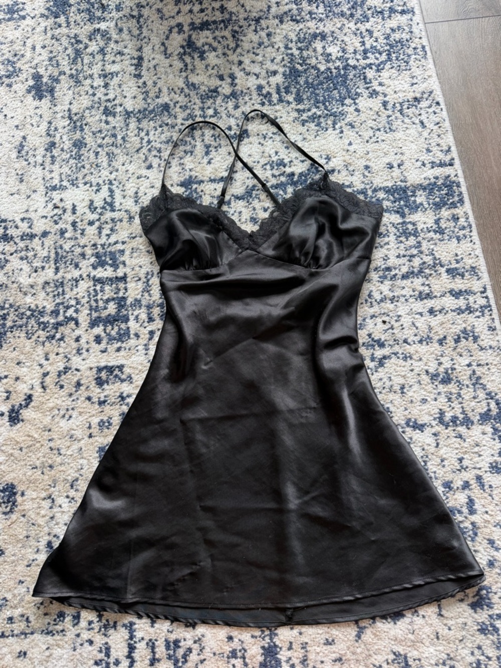 La Vie En Rose Black Satin & Lace Slip